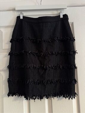 Fringed Black Pencil Skirt